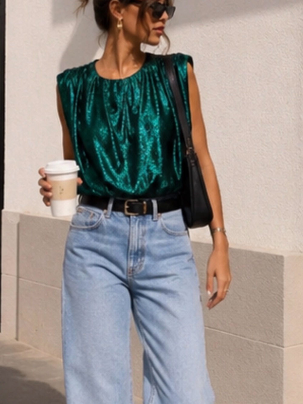 NWT Entro Emerald Metallic Going Out Top | Bubble Hem Y2K Party Blouse sz S